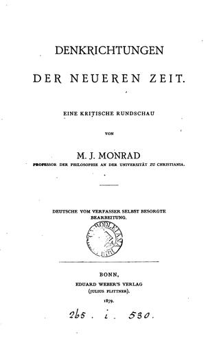 Denkrichtungen der neueren Zeit. Deutsche Bearb by Marcus Jacob Monrad cover