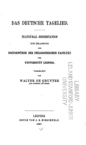 Das deutsche Tagelied.. by Walter de Gruyter cover
