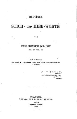 Deutsche Stich- und Hieb-Worte by Karl Heinrich Schaible cover