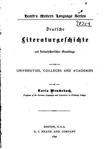 Deutsche Literaturgeschichte: Auf kulturhistorischer Grundlage, for .. by Carla Wenckebach cover