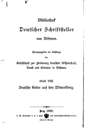Deutsche Lieder auf den Winterkönig by Rudolf Wolkan cover