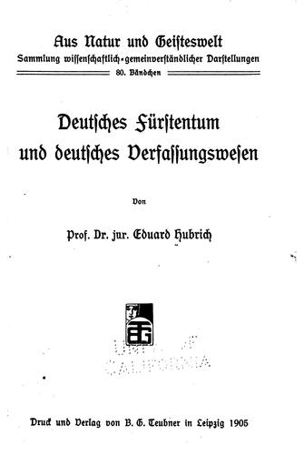 Deutsches Fürstentum und deutsches Verfassungswesen by Eduard Hubrich cover
