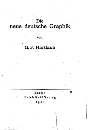 Die neue deutsche Graphik by Gustav Friedrich Hartlaub cover