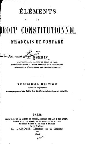 Eléments de droit constitutionnel français et comparé by A. Esmein cover