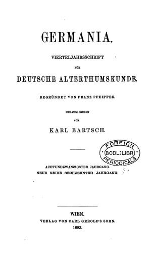 Germania. vierteljahsschrift fur Deutsche Alterthumskumde by Karl Bartsch cover