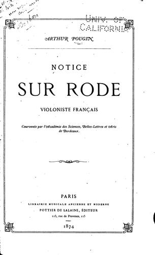 Notice sur Rode, violoniste français by Arthur Pougin cover
