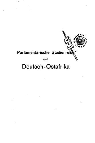 Parlamentarische Studienreise nach deutsch-ostafrika: Reisebriefe by Richard Kalkhof cover