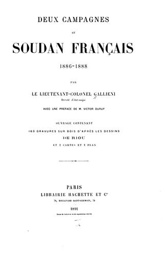 Deux compagnes au Soudan français, 1886-1888 by Joseph-Simon Gallieni cover