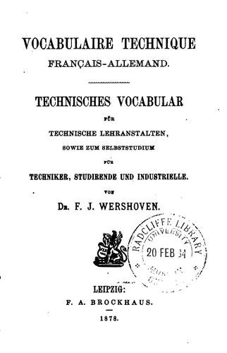 Vocabulaire technique français-allemand by  cover