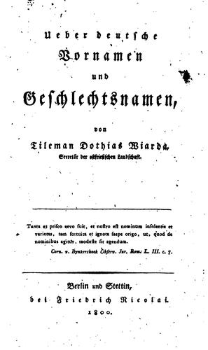 Ueber deutsche Vornamen und Geschlechtsnamen by Tileman Dothias Wiarda cover