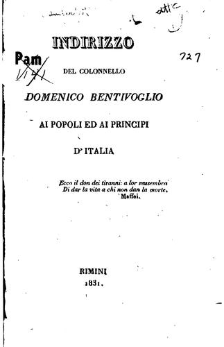 Indirizzo del colonnello Domenico Bentivoglio ai popoli ed ai principi d'Italia