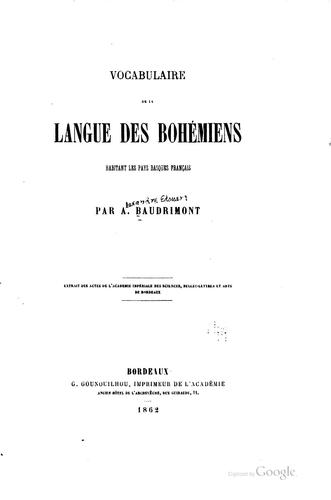 Vocabulaire de la langue des Bohémiens habitant les pays basques français