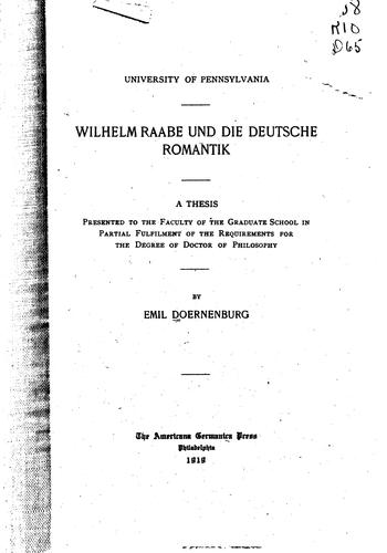 Wilhelm Raabe und die deutsche Romantik.. by Emil Doernenburg cover