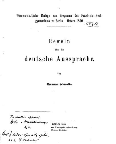 Regeln über die deutsche Aussprache by Hermann Schmolke cover