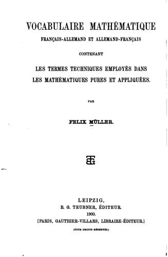 Vocabulaire mathematique by Felix Mueller cover