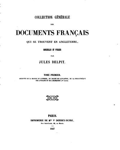 Collection générale des documents français qui se trouvent en Angleterre by [name missing] cover