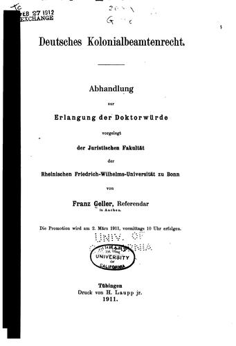 Deutsches Kolonialbeamtenrecht by Franz Gregor Balthasar Geller cover