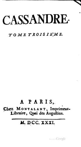 Cassandre: roman by Gaultier de Coste La Calprenède cover
