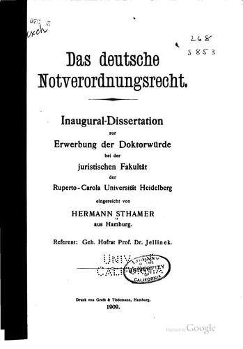 Das deutsche Notverordnungsrecht... by Hermann Sthamer cover