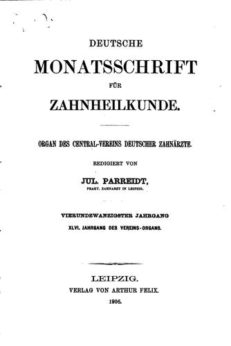 Deutsche Monatsschrift für Zahnheilkunde by Zentral-Verein Deutscher Zahnärzte cover