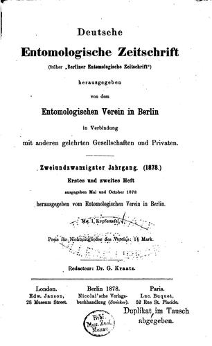 Deutsche entomologische Zeitschrift by Entomologische Verein in Berlin cover