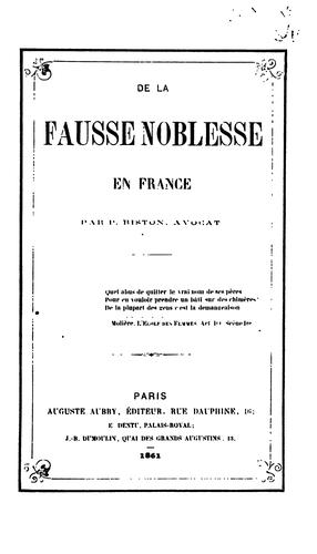 De la fausse noblesse en France