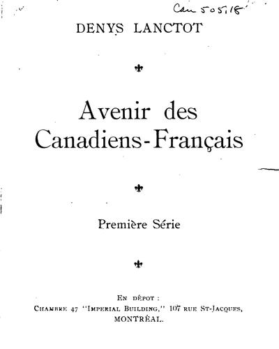 Avenir des Canadiens-Francais by Denys Lanctot cover