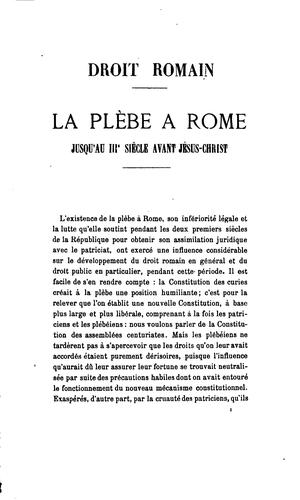 Droit romain: la plèbe à Rome jusqu'au IIIe siècle avant Jésus-Christ. Droit français: la ... by Thomas Stelian cover