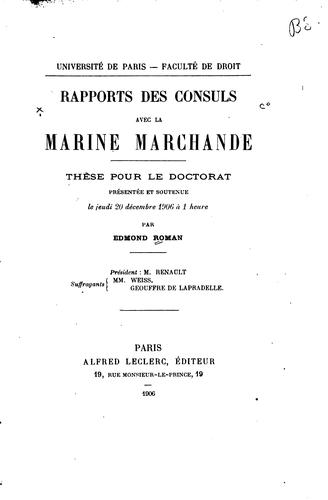 Rapports des consuls avec la marine marchande ... by Edmond Roman cover