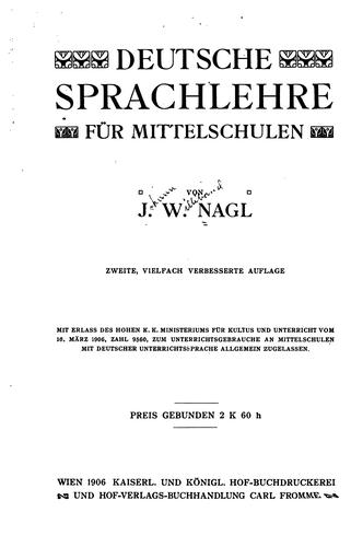 Deutsche Sprachlehre für Mitteischulen by J.W. Nagi cover