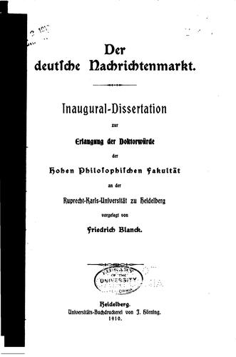 Der deutsche Nachrichtenmarkt by Friedrich Blanck cover