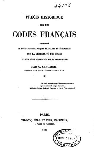 Précis historique sur les codes français: accompagné de notes ... by  cover
