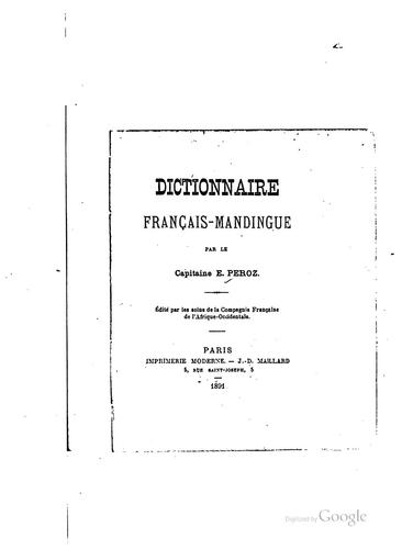 Dictionaire français-mandingue by Marie Étienne Péroz cover