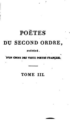 Poëtes du second ordre: précédés d'un choix des vieux poëtes Français by  cover