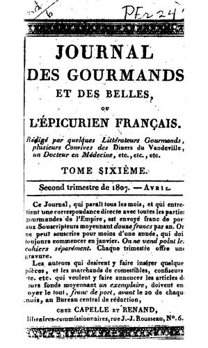 Journal des gourmands et des belles, ou, L'épicurien français by [name missing] cover