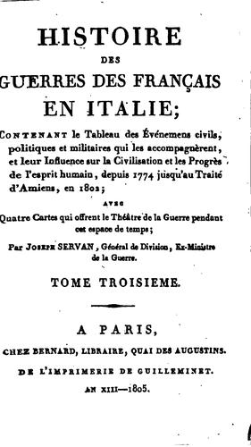 Histoire des guerres des Français en Italie by Joseph Servan de Gerbey cover