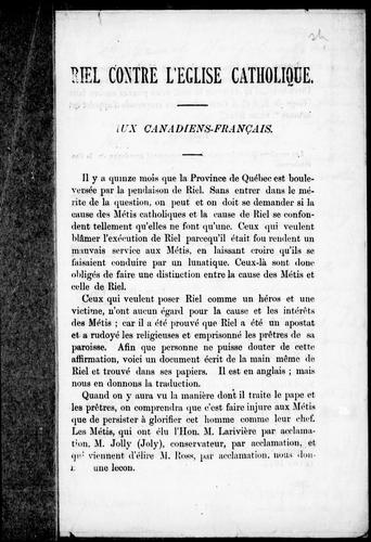 Riel contre l'Eglise catholique by  cover