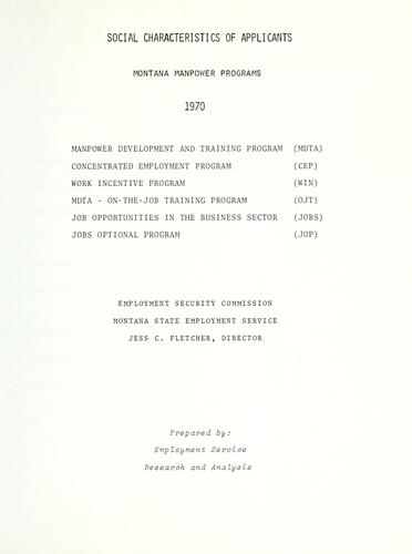Social characteristics of applicants, Montana manpower programs, 1970