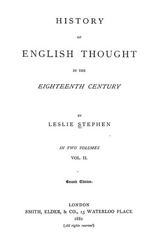 History of English thought in the eighteenth century