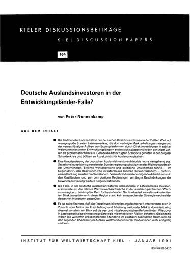 Deutsche Auslandsinvestoren in der Entwicklungsländer-Falle? by Peter Nunnenkamp cover