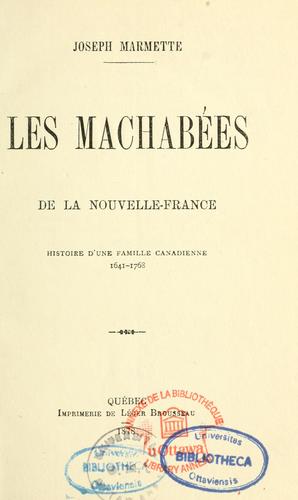 Les Machabées de la Nouvelle-France