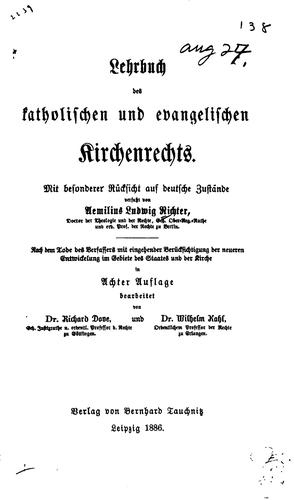 Lehrbuch des katholischen und evangelischen Kirchenrechts by Aemilius Ludwig Richter cover