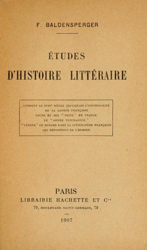 Études d'histoire littérature by Baldensperger, Fernand cover