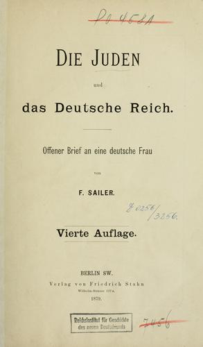Die Juden und das deutsche Reich by F. Sailor cover