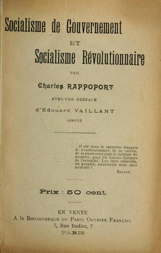 Socialisme de gouvernement et socialisme révolutionnaire by Charles Rappoport cover