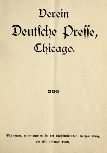 Verein Deutsche Presse, Chicago by Verein Deutsche Presse, Chicago. cover
