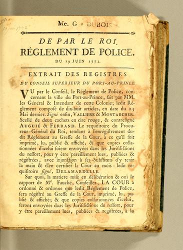 De par le Roi. Réglement de police by France cover