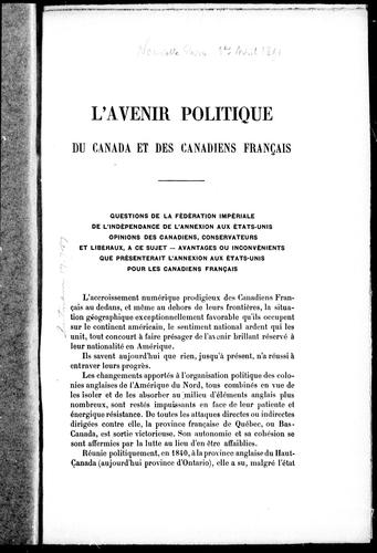 L'avenir politique du Canada et des Canadiens-Français by Charles Gailly de Taurines cover