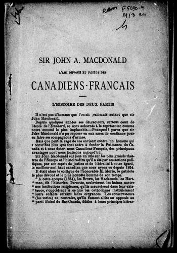 Sir John A. Macdonald : l'ami dévoué et fidèle des Canadiens-français by  cover