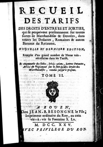 Recueil des tarifs des droits d'entrées et sorties by France cover